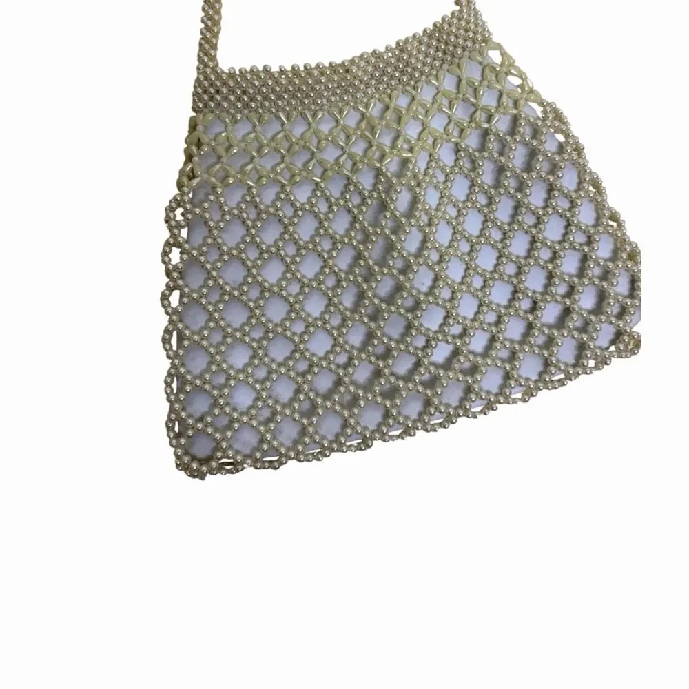 Faux Pearl Purse Bag Single Handle Zip Top Ivory